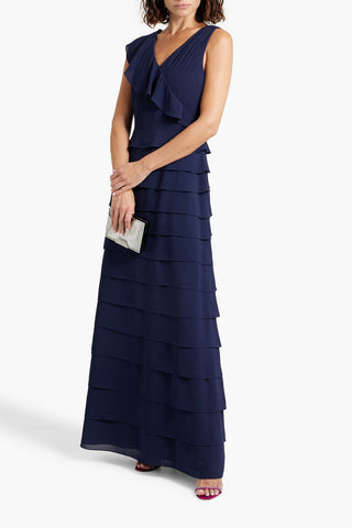 MIKAEL AGHAL RUFFLED CREPE MAXI DRESS - Size 10