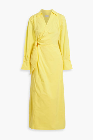 SIMKHAI BRIAR WRAP-EFFECT COTTON-BLEND POPLIN MAXI SHIRT DRESS - Size 4