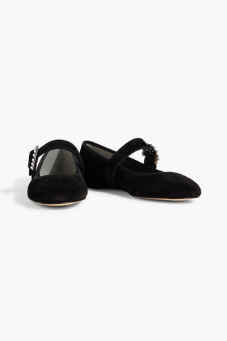 STUART WEITZMAN PIPER FAUX PEARL-EMBELLISHED SUEDE MARY JANE FLATS - Size 8
