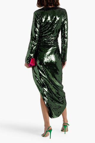 SIMKHAI EMERSYN RUCHED SEQUINED TULLE MIDI DRESS - Size 10