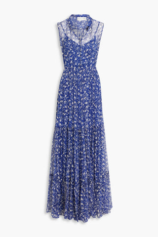 SALONI ALEXIA GATHERED FLORAL-PRINT SILK-GEORGETTE MAXI DRESS - Size 12