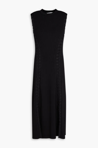 SIMKHAI LORENA LACE-UP RIBBED-KNIT MIDI DRESS - Size M