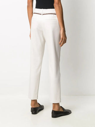 Brunello Cucinelli Cotton Twill Drawstring Trousers with Leather Tie-Waist