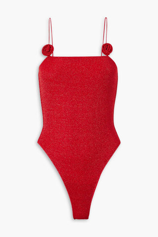 OSÉREE LUMIRE BACKLESS APPLIQUD METALLIC SWIMSUIT - Size M
