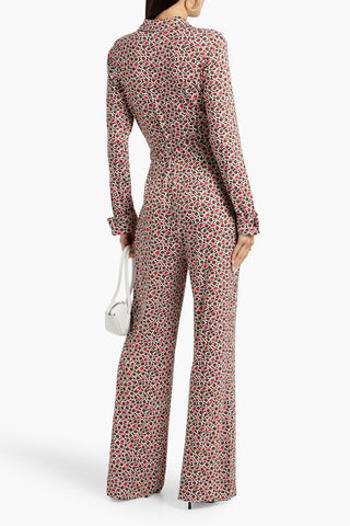 DIANE VON FURSTENBERG MICHELE PRINTED STRETCH-JERSEY WIDE-LEG JUMPSUIT - Size M