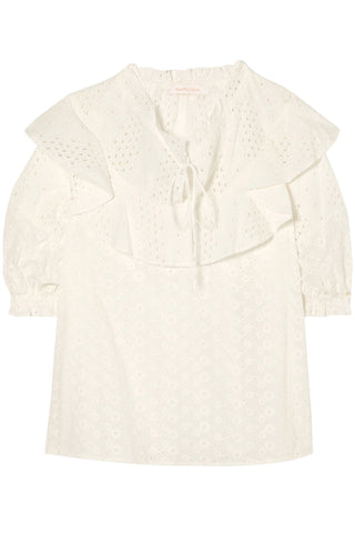 SEE BY CHLOÉ RUFFLED BRODERIE ANGLAISE COTTON BLOUSE - Size 34