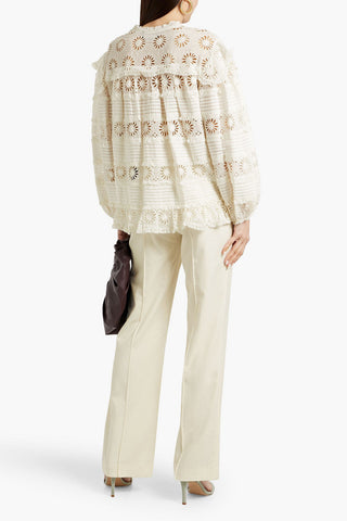 ISABEL MARANT DICERSEI RUFFLED BRODERIE ANGLAISE COTTON AND SILK-BLEND BLOUSE - Size 36