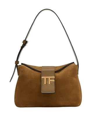 Tom Ford Suede TF Logo Flap Shoulder Bag Brown