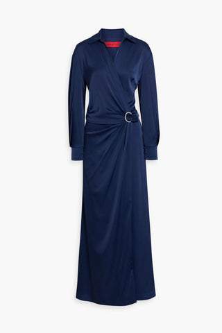 HALSTON WRAP-EFFECT SATIN MAXI DRESS - Size 4