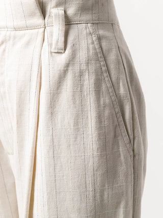Brunello Cucinelli Linen Blend Pinstriped Pleated Cuffed Trousers