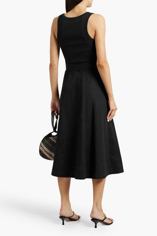 VERONICA BEARD ENNIS BELTED RIBBED JERSEY-PANELED COTTON-BLEND POPLIN MIDI DRESS - Size S