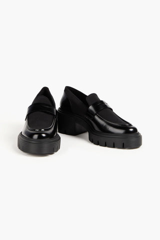 STUART WEITZMAN SOHO GABARDINE AND GLOSSED-LEATHER LOAFERS - Size 8