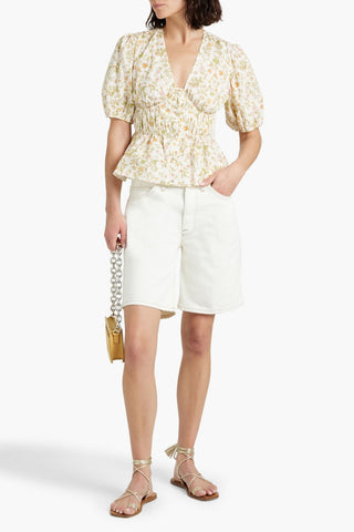 DEREK LAM MAUREEN FLORAL-PRINT COTTON-BLEND POPLIN TOP - Size 16