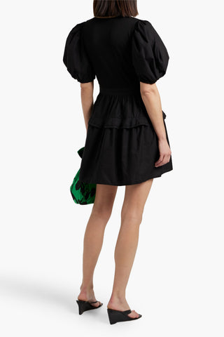 ULLA JOHNSON TILDA RIBBED KNIT-PANELED POPLIN MINI DRESS - Size L