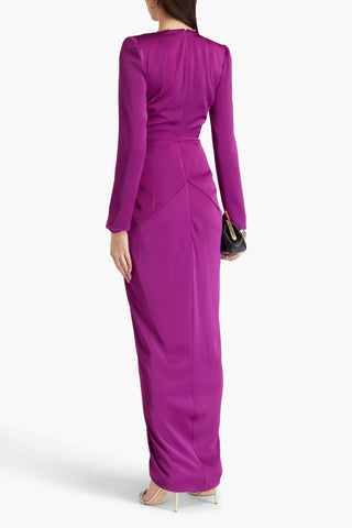 RHEA COSTA DRAPED SATIN MAXI DRESS - Size 42