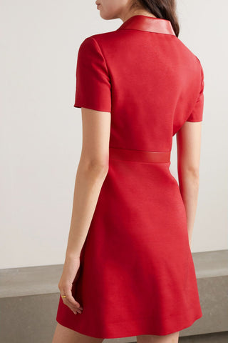 VALENTINO GARAVANI EMBELLISHED LEATHER-TRIMMED WOOL AND SILK-BLEND MINI DRESS - Size 36