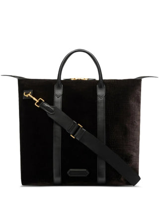 Tom Ford Suede and Croc-Embossed Leather Travel Bag in Brown
