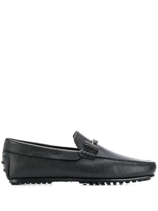 Tods Grained Leather Metal Bar Loafers