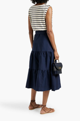 VERONICA BEARD PAZILA STRIPED COTTON-JERSEY AND POPLIN MIDI DRESS - Size XS