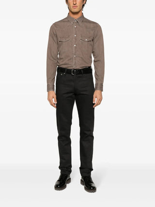 Tom Ford Faded Brown Washed Denim Western Shirt