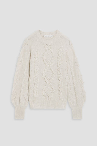 AUTUMN CASHMERE POMPOM-EMBELLISHED CABLE-KNIT CASHMERE SWEATER - Size S