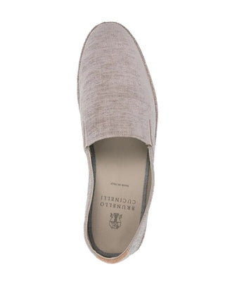 Brunello Cucinelli Textured Linen Blend Slip-On Espadrilles Light Grey