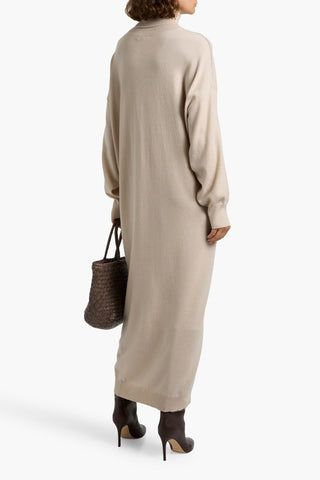 BRUNELLO CUCINELLI BEAD-EMBELLISHED CASHMERE TURTLENECK MAXI DRESS - Size M