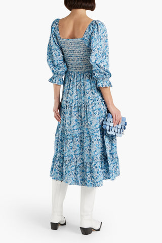 LOVESHACKFANCY MINNIE TIERED SMOCKED FLORAL-PRINT COTTON-POPLIN MIDI DRESS - Size XXS