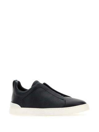 Zegna Grained Leather Low-Top Slip-On Sneakers with Contrast Sole