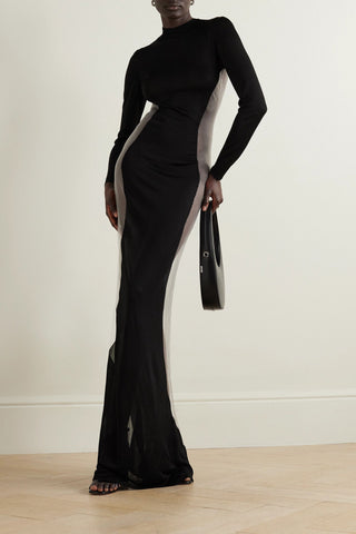 GRACE LING SILHOUETTE STRETCH-KNIT AND MESH MAXI DRESS - Size 36