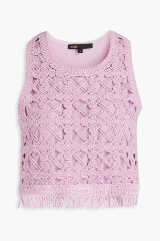 MAJE CROPPED FRINGED CROCHETED COTTON TOP - Size 4