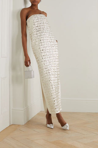 16ARLINGTON BLAISE STRAPLESS CRYSTAL-EMBELLISHED DUCHESSE-SATIN MAXI DRESS - Size 12