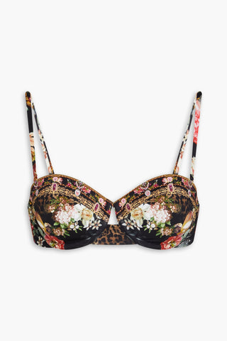 CAMILLA CRYSTAL-EMBELLISHED FLORAL-PRINT UNDERWIRED BIKINI TOP - Size 10