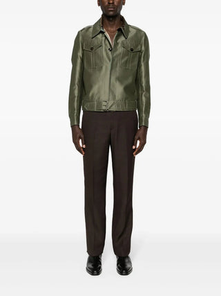 Tom Ford Faille Belted Safari Jacket in Green