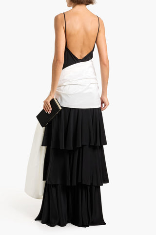 JOHANNA ORTIZ BIRD OF NIGHT TWO-TONE SILK-CREPE AND POPLIN MAXI DRESS - Size 2