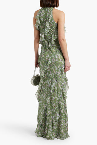 MIKAEL AGHAL RUFFLED FLORAL-PRINT CHIFFON GOWN - Size 6