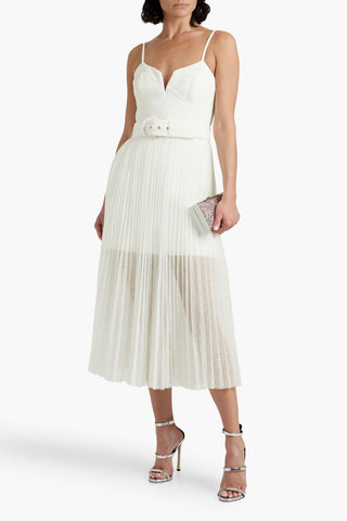 REBECCA VALLANCE CYNDI CREPE-PANELED POINT D'ESPRIT MIDI DRESS - Size 10