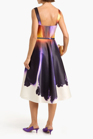 OSCAR DE LA RENTA BELTED PRINTED SATIN MIDI DRESS - Size 10