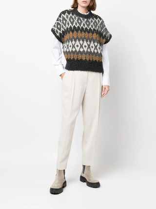 Brunello Cucinelli Matte Fabric High-Waisted Pleated Wide-Leg Trousers Latte