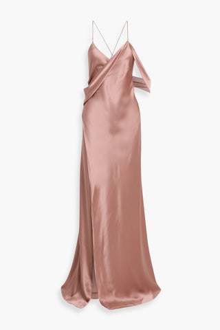 MICHELLE MASON DRAPED SILK-SATIN WRAP GOWN - Size 0