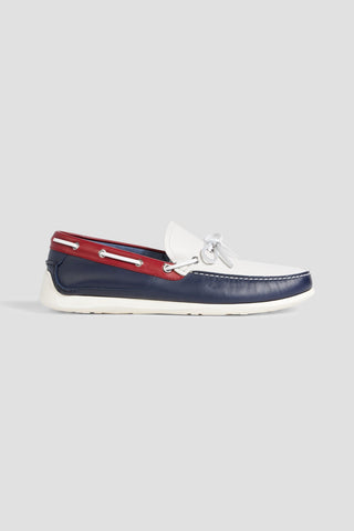 FERRAGAMO MARLIN COLOR-BLOCK LEATHER BOAT SHOES - Size 9