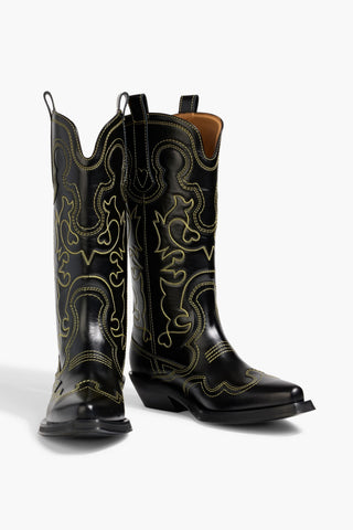 GANNI EMBROIDERED LEATHER COWBOY BOOTS - Size 41