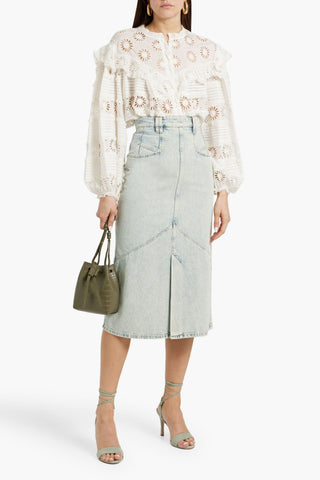 ISABEL MARANT POMANO FADED DENIM MIDI SKIRT - Size 34