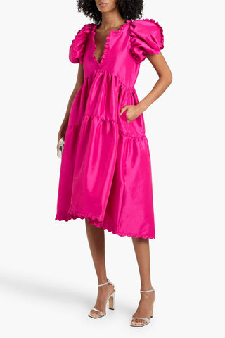 KIKA VARGAS LEANA TIERED SILK-BLEND TAFFETA MIDI DRESS - Size M