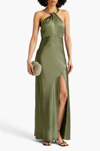NICHOLAS OPEN-BACK SATIN HALTERNECK GOWN - Size 0