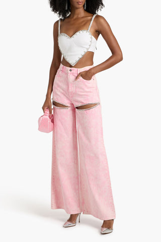 AREA CROPPED CRYSTAL-EMBELLISHED PONTE BUSTIER TOP - Size L