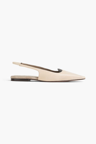 BRUNELLO CUCINELLI BEAD-EMBELLISHED LEATHER SLINGBACK POINT-TOE FLATS - Size 37