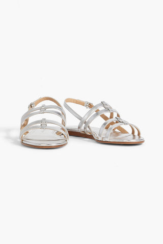 FERRAGAMO TYPA METALLIC LEATHER SLINGBACK SANDALS - Size 7