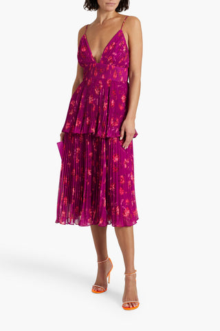 AMUR PLEATED TIERED CREPE DE CHINE MIDI DRESS - Size 10