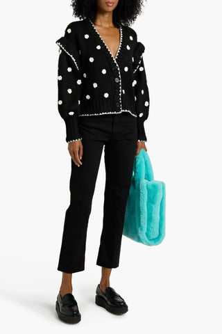 FARM RIO FLORAL-APPLIQUD RIBBED-KNIT CARDIGAN - Size S